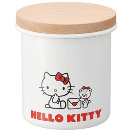 Skater ENC8-A Enameled Canister, Wooden Lid, 25.5 fl oz (750 ml), Kitty & Tiny Cham Sanrio