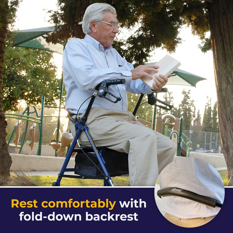 Drive Medical 10257BL-1 4 Wheel Rollator Walker With Seat, Steel