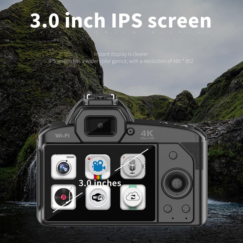 4K Digital Camera, WiFi 64MP, Digital Camera, 3.0 IPS Screen,