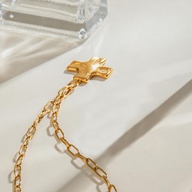 TONLUYAX Gold Chunky Cross Necklaces for Women Hammered Cross Pendant Charm Necklace Fashion Jewelry