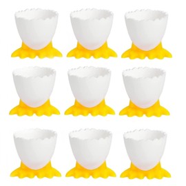 LATRAT Egg Cup Egg Opener Set, Cartoon Egg Stand Egg Cup Children Breakfast Egg Cup Egg Holder Egg Stand in Kitchen for Boiled Eggs (Yellow, 9 Pieces)
