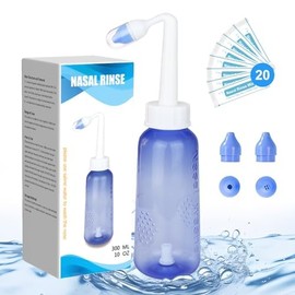 300 ML Nasal Rinse Neti Pot Sinus Rinse Bottle Gentle Nasal Wash Bottle Nose Cleaner Comfortable for Adult & Kid Effective Pressure Irrigatio with 20 Nasal Wash Salt Packets BPA Free