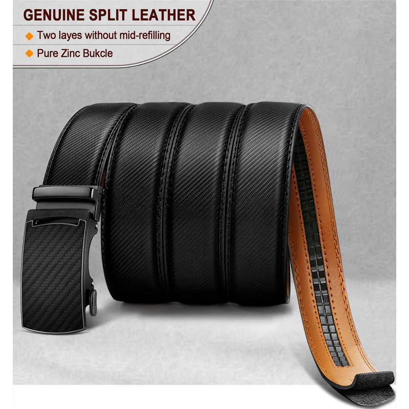 KEMISANT Men's Leather Belt Ratchet Automatic Buckle for Men Business