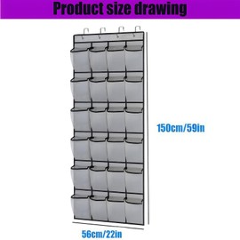 Over Door Shoe Storage, Hanging Shoe Storage, Shoe Organiser Hanging, Over the Door Shoe Storage, 24 Large Mesh Pockets Door Hanging with 4 Door Hooks, for Kitchen, Bedroom, Bathroom Closet (Gray)