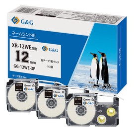 G&G XR-12WE XR-12WE Casio Nameland Black Letters on White Background GG-12WE-3P Set of 3 (8 m) Length 0.5 inch (12 mm) Compatible with KL-TF7 KL-YK50 KL-SY4 KL-P40
