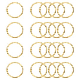 PATIKIL 20Pcs Loose Leaf Binder Rings, 1.7 Inch Metal Open Card Rings Heavy Duty Book Rings for Key Index Card Rings Paper Rings Office, Gold Tone