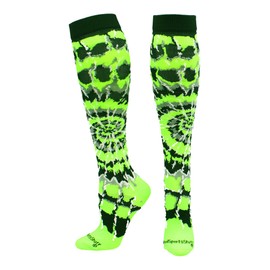MadSportsStuff Crazy Tie Dye Socks Over the Calf (Neon Green/Black/White Medium)