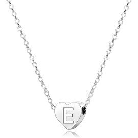 KENYG S925 Silver A-Z Capital Initial Heart Pendant Adjustable Necklaces Silver/Gold/Rose Gold Delicate Choker For Daughter Mom Sisters Friends Birthday Christmas Fashion Necklace Jewelry (Silver E)