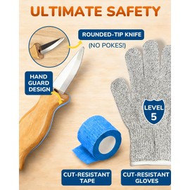 Wood Carving Whittling Kit for Kids: Wood Carving Tool Set with Round-Tip Safety Carving Knives, Cut-Resistant Gloves & Tape, Storege Bag - Hobby Gift for Teens Boys Beginners