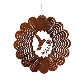 STEINFIGURENWELT GIEBEN Patina Wind Chime Spiral Hummingbird Bird 24 cm Filigree Garden Decoration Rust Decoration Metal Hanger Window Decoration Balcony Patio Garden Gift