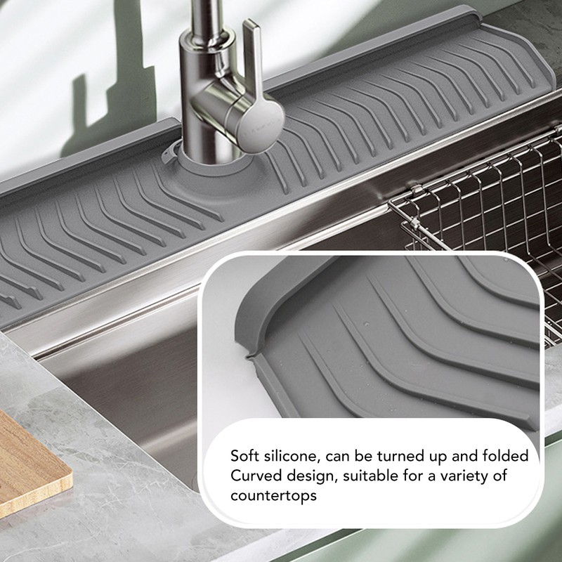 Silicone Faucet Mat Drip Tray Counter Guard with Slope Kitchen