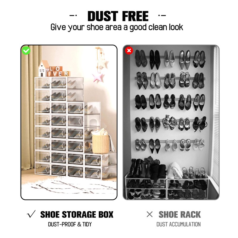 Kuject 15 Pack Shoe Storage Boxes, Large Clear Plastic Stackable