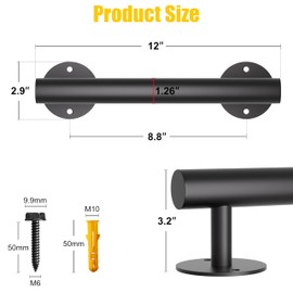 Heavy Duty Stair Railing, Wrought Iron Hand Rails for Indoor Stairs, Handrails for Bathroom, Basement, Porch Steps, Barrier-Free Staircase Grab Bar for Seniors, 12"