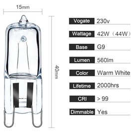 Comyan Comyan G9 Halogenlampen 230V 42W (44W) 2800K Warmwei?, G9 Halogen Leuchtmittel Dimmbar for Wandlampe, Leuchter, Stehlampe, 10 Stck