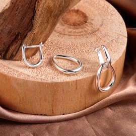 ALEXCRAFT 925 Sterling Silver Earrings for Women, Silver Double Oval Hoop Earrings Hypoallergenic Small Cartilage Oval Huggie Hoop Earrings Lightweight Long Dangle Drop Oval Hoop Earrings for Women