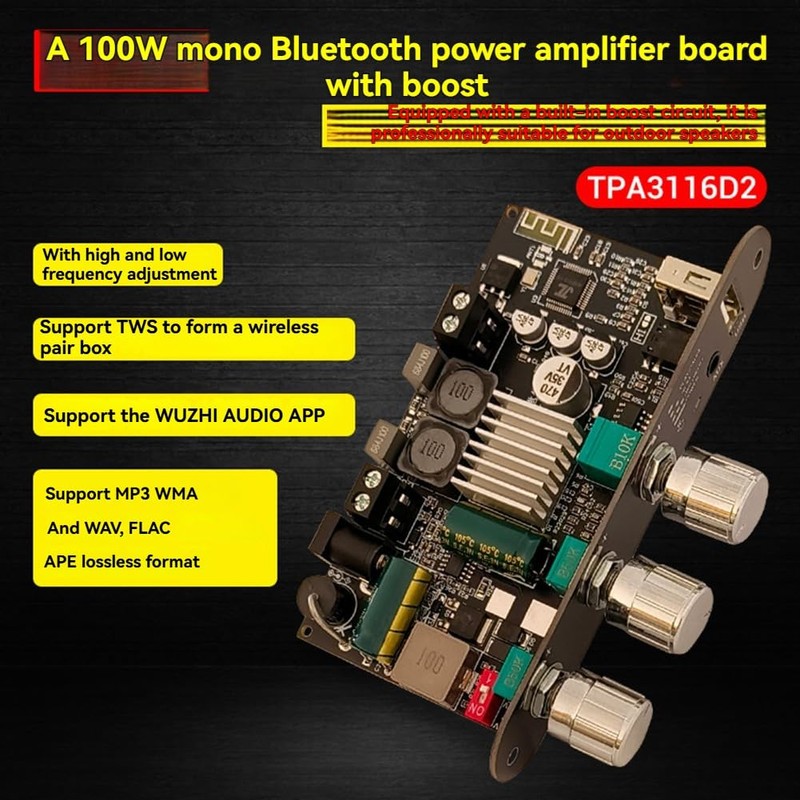 Peakloong 2pcs -1001U 100W Mono High Power Amplifiers with Bluetooth