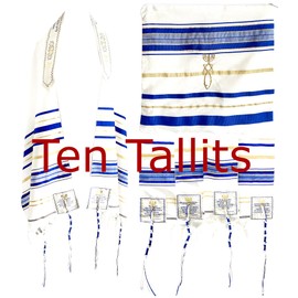 Holy Land Market Ten (10) of the Royal Blue New Covenant Prayer Shawls with Matching Bags, Messianic Seal Card & Tallit Brochure, Soft Fabric, Tallit for Women and Men - 72 x 22 Inches