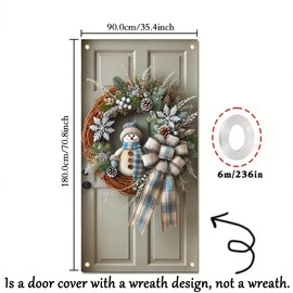 Tomhong Christmas Door Cover Banner Hanging Decoration 71x35 Inch Snowman and Pinecone Design for Winter Holiday Party Outdoor Indoor Home Display