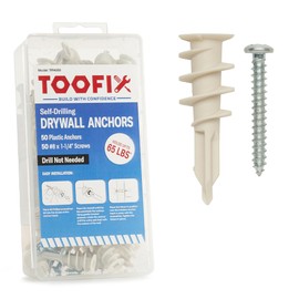 Toofix Self Drilling Drywall Anchor Kit - Wall Anchors and Screws for Drywall, Self Drilling Drywall Plastic Anchors with Screws, Drywall Anchors Self Drilling with Screws, 100 Pieces