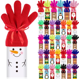 Geyoga 36 Pairs Christmas Gloves Gifts for Classroom Party DIY Snowman Chocolate Bars Favors Winter Party Favor