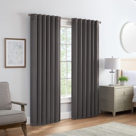 Eclipse Langley Solid Tripleweave Room Darkening Rod Pocket Window Curtains (2 Panels), 52 in x 95 in, Grey