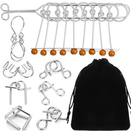 Metal Wire Puzzle Set of 8 with Pouch, Brain Teaser Puzzles IQ Test Ring Disentanglement Unlock Interlock Game Trick Metal for Party Favor Challenge (