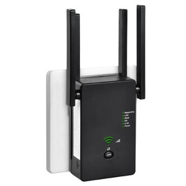 WLAN Repeater WLAN Verstärker 1200Mbit/s Dualband 5G & 2.4G WiFi Booster mit Repeater/Router/Access Point Modus, 4 Antennen, WiFi Verstärker, WiFi Range Extender mit LAN/WAN Port (Schwarz)