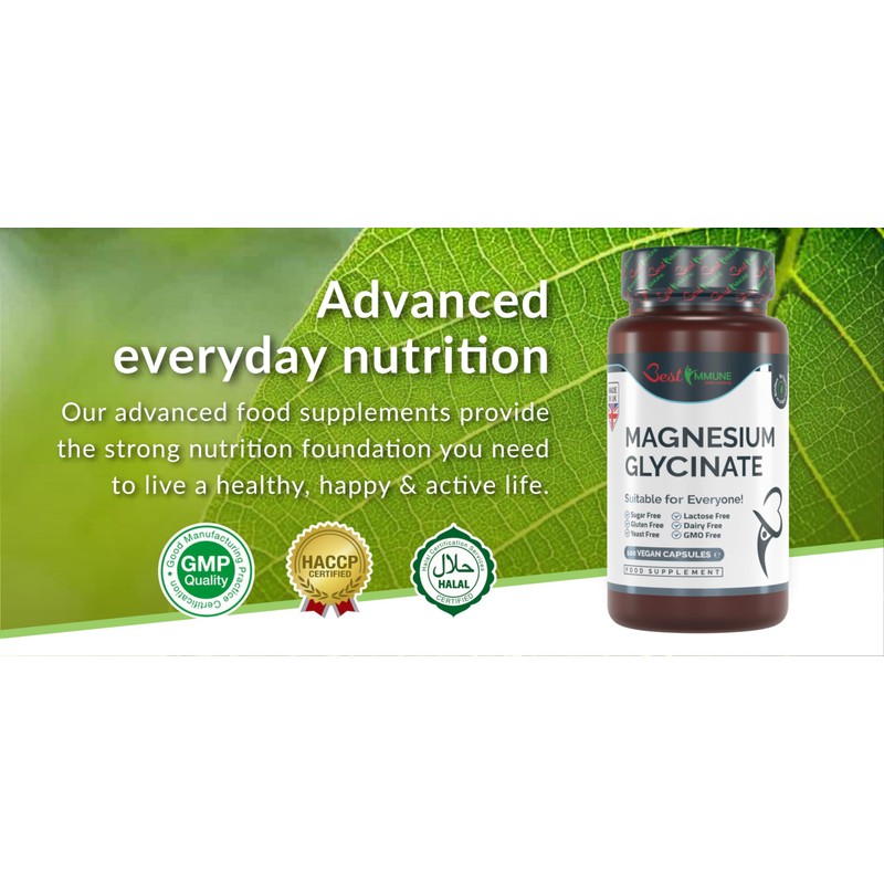 Natural Magnesium Glycinate 500mg Premium Quality Ideal Strength 100 Vegan