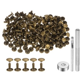 sourcing map 100 Sets Leather Rivets 10 x 9mm Metal Double Cap Rivet Snaps Studs Fasteners with 3pcs Setting Tools Rivets for Leather Craft DIY Repair Decoration, Bronze
