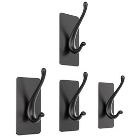 KINGXBAR, Luxury Adehesive Towel Hooks for Wall, Heavy Duty Coat Hook for Hanging Jacket,Towel, Robe, Loofah, in Kitchen, Bathroom (4,Black)