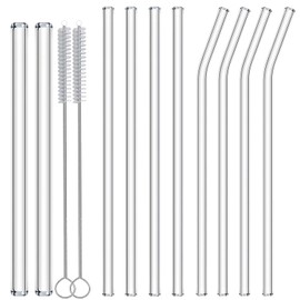 NAFENDER Nafender 10-Pack Glass Straws Reusable Drinking Straw Including 4 Straight and 4 Bent Straws & 2 Extra Wide Smoothie Straw with 2 Cleaning Brushes