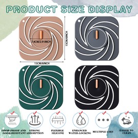 Yinkin 4 Pcs 2 in 1 Silicone Drain Stoppers 6 Inches Large Bathtub Drain Plug Hair Catcher Flat Suction Cover for Kitchen Bathroom Tub and Laundry Floor Accessories(Gray, Green, Khaki, Black)