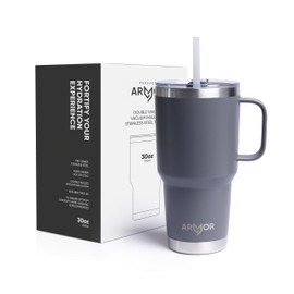 Product Armor 30oz Premium 304 Stainless Steel Tumbler with Handle and Straw (Gotham Grey)
