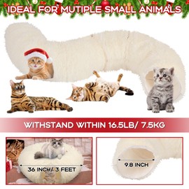 Hollowfly Christmas Cat Bed Tunnel 3ft x 3ft x 9.8in Under Christmas Tree Cat Donut Tunnels for Indoor Kittens White Xmas Winter Plush Peekaboo Cave Toy Collapsible 3 Way for Small Kitten