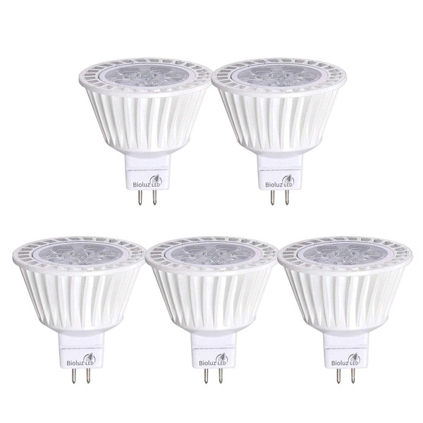 5 Pack Bioluz LED MR16 LED Bulb Dimmable 50W Halogen Replacement 7w 3000K 12v AC/DC UL Listed