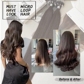 Misslala 20 Inch Microlink Hair Extensions 100% Real Remy Human Hair Micro Loop Human Hair Extensions Color #4 Brown Microbead Extensions Human Hair Thick Hair for Women 50 Grams/50 Strands