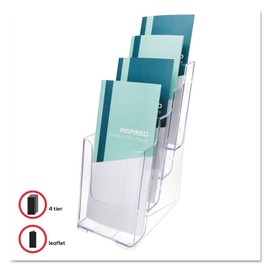 Deflecto Countertop 4 Tier 4 Pocket 1/3 A4 (DL Size) Portrait Multi-Tier Literature Holder - Magazine File Holder - Leaflet Holder Wall Mounting