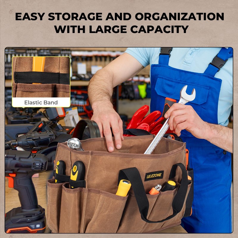 Tool Bag 16 oz. Waxed Canvas Tool Bag Large Capacity