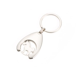 Key Ring with Shopping Trolley Token, Shopping Trolley Token, Shopping Token, Car Bag, Purse, Backpack, Pendant, Decorative Horse, Pony, Rider, Riding Gift (Silver, Pony Standing)