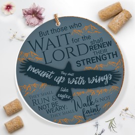 Christian Decorations - can be used as ceramic hanging decorations or as a coaster, Eagles Wings, with Bible verse Isaiah 40:31. Beautiful Christian gifts for women or men, by Just Cards Direct