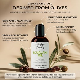 Aceite de escualano, aceite facial 100% puro y natural derivado de plantas, 2 fl oz, prensado en frío y sin refinar, aceite hidratante multiusos de grado premium para piel y cabello