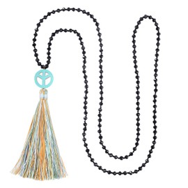 KELITCH Peace Sign Pendant Necklaces Long Tassel Crystal Necklaces Women Jewelry Summer