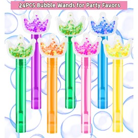 24PCS Glitter Crown Bubble Wands Toys for Kids, Princess Birthday Party Favors Supplies Decorations, Classroom Prizes, Pinata Fillers, Goodie Bag Stuffers Gifts