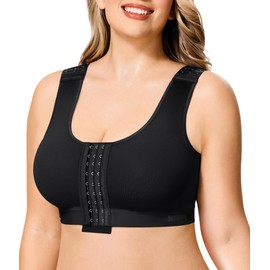 BRABIC Post Surgery Front Closure Bras for Women No Underwire Compression Bra Surgical Mastectomy Everyday Bra （Black, Medium