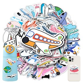 Airplane Stickers for Kids Boys Teens, 50 PCS Cartoon Aircraft Vinyl Decals for Decorative Computers, Yiwuzxmy Airplane Graffiti Sticker for DIY Water Bottle Refrigerator Luggage Phone
