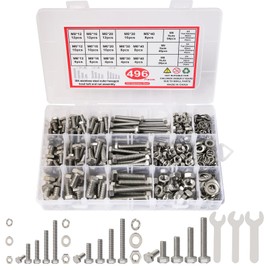 M5 M6 M8 Nuts and Bolts Assortment Kit 12mm-40mm, Metric Bolt Assortment 304 Stainless Steel Bolts and Nuts Kit, Hex Head Cap Screws Kit, Flat & Spring Lock Washer with Wrench, Silver, 496PCS, SHAOHUA