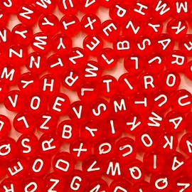 Looconi 1000pcs Red Letter Beads 7x4mm for Jewelry Making Bracelet Hair Braids Crafts Christmas Decorations