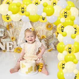 Party-Dekorationen mit Honigbienen-Motiv, eine süße Honigbiene ist unterwegs, Hintergrund und gelbe Ballon-Girlande, Bogen-Set für Babyparty, Geburtstag, Hochzeit, Brautjubiläum, Taufe,