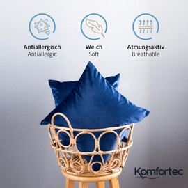 Komfortec Set of 2 Velvet Cushion Covers, 45 x 45 cm, Decorative Cushion Covers, Bedroom Cushion Cover, Decorative Couch Cushion Cover & Sofa Cushion Cover with Zip, Navy Blue