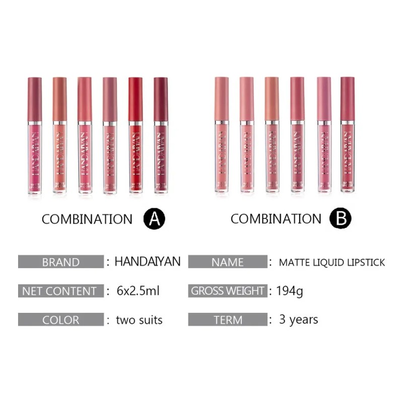 Set de 6 labiales Handaiyan Z Lápiz Labial color rojo